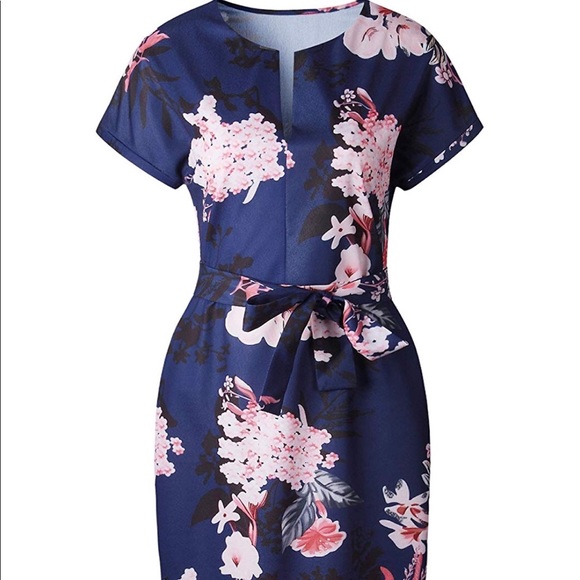 VNeck Floral Print Side Slit Midi Dress - Picture 1 of 3